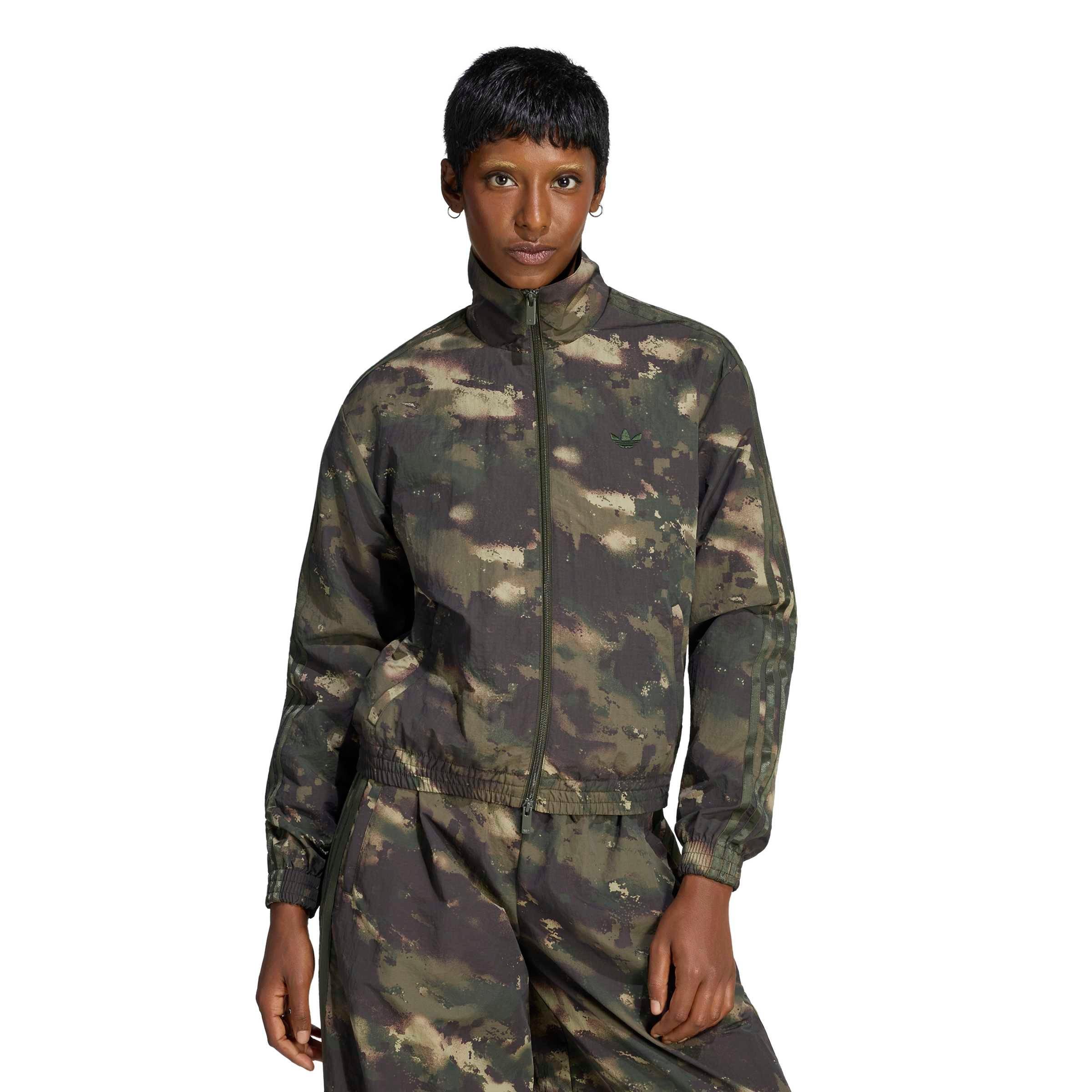 adidas Originals Women's Camouflage Loose Track Jacket - Green/Brown - GREEN/BROWN